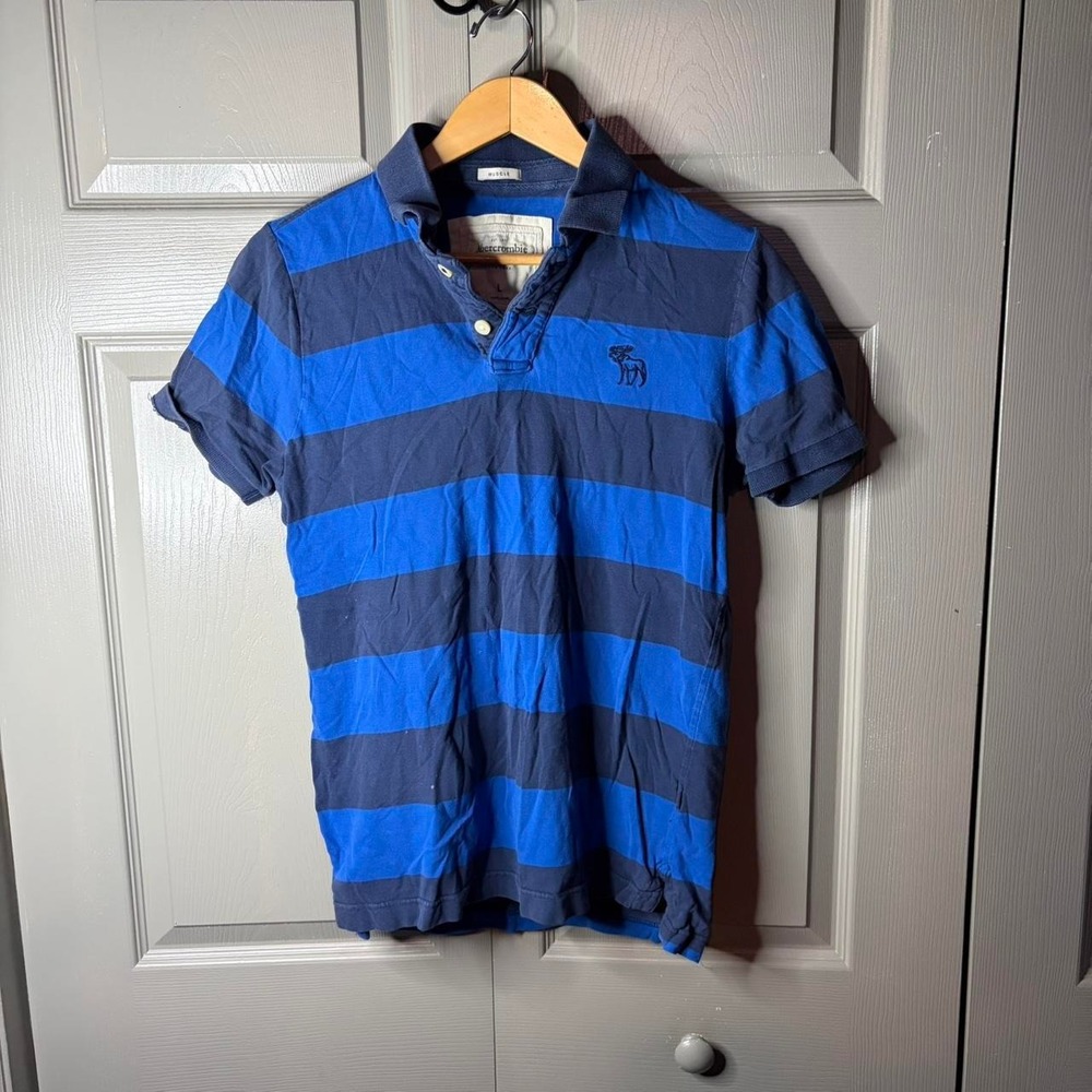 Y2K striped Abercrombie polo shirt  Size L summer blue black